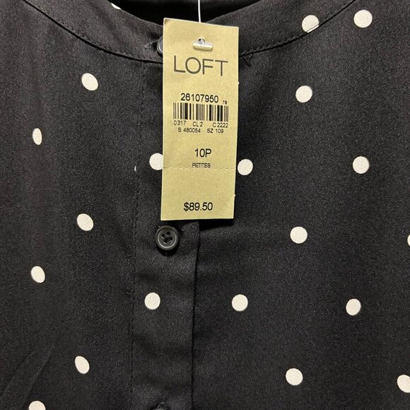 LOFT Womens  Petites Polka Dot Button-Front Dress Size 10P Black & White - Picture 8 of 9